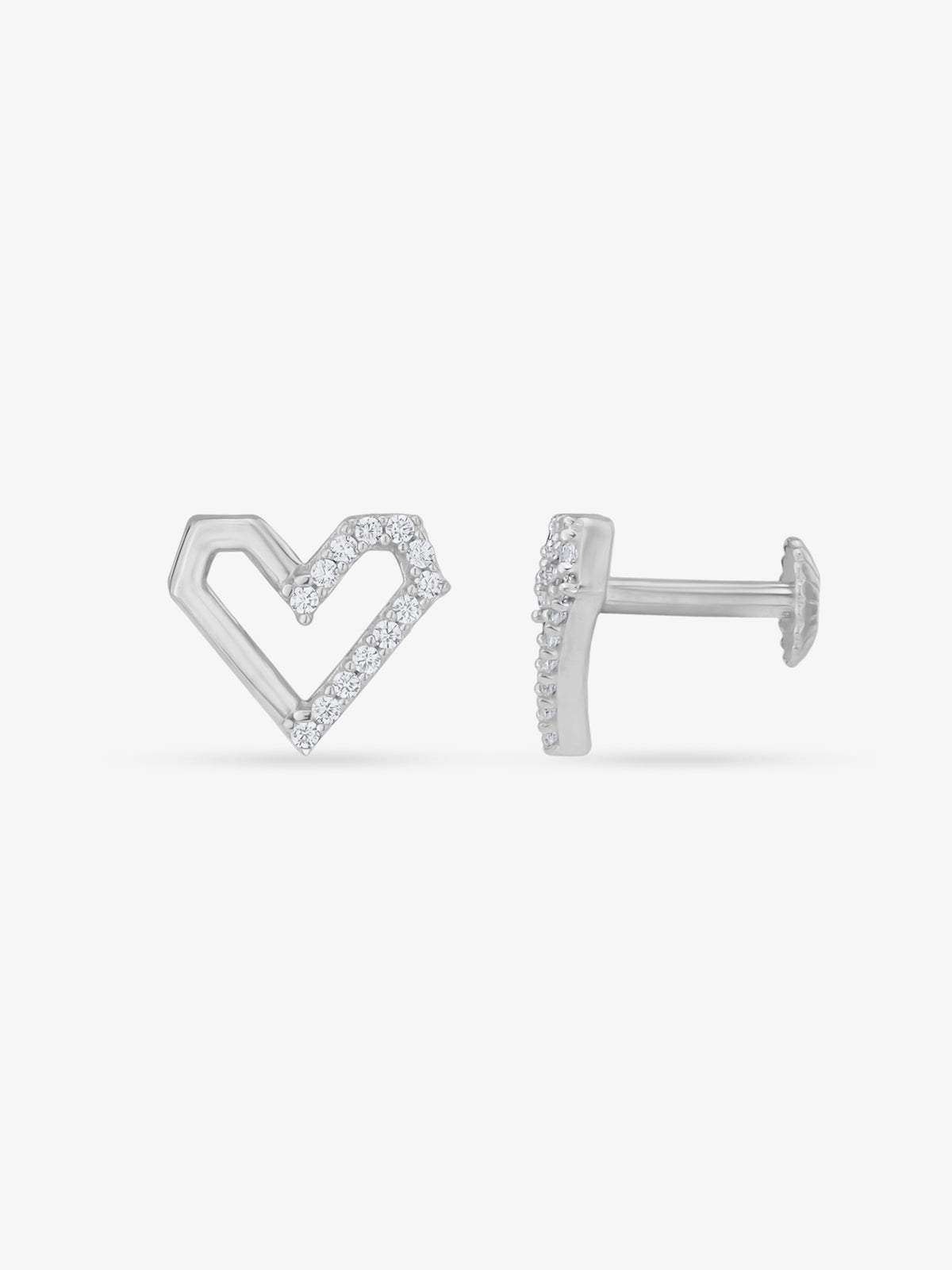 Side view of SIJA 925 Silver Celestial Heart Stud highlighting sleek silver setting with celestial heart charm