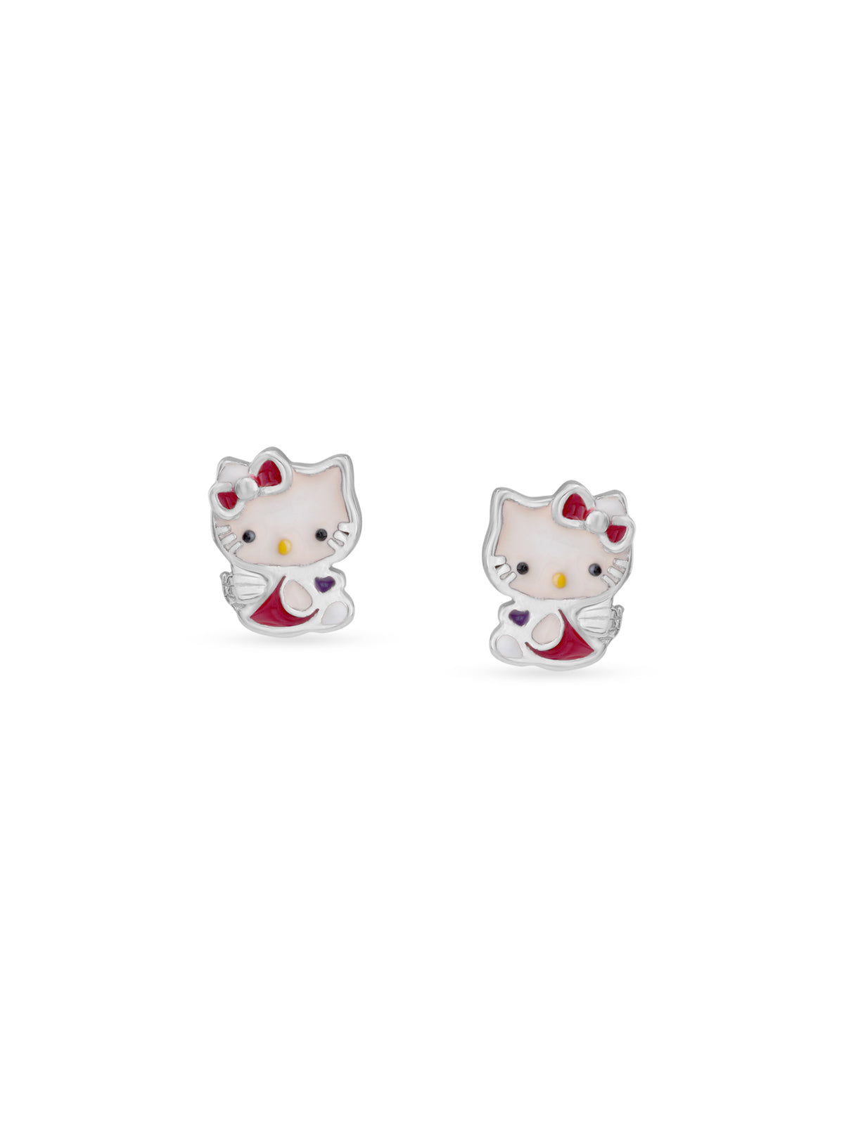 Close‑up of SIJA 925 Silver Classic Hello Kitty Stud showing iconic Hello Kitty face detailing handcrafted sterling silver jewellery fun accessory for children