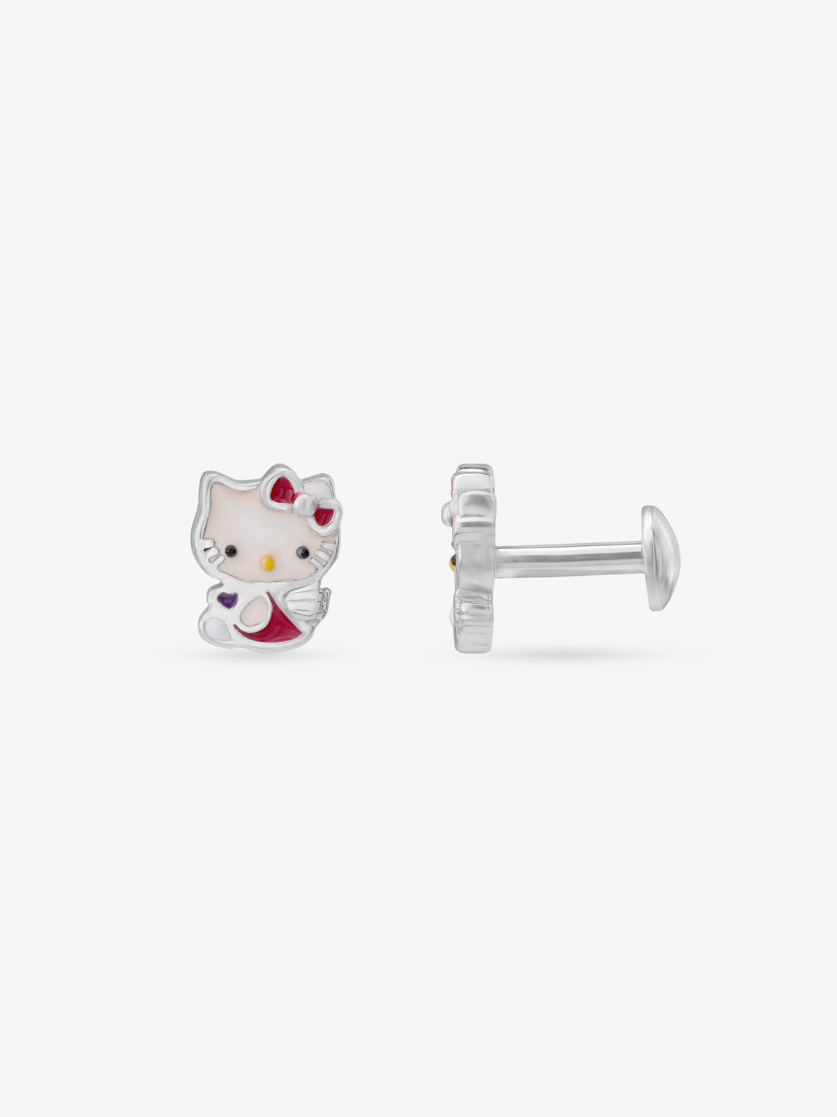Side profile of SIJA 925 Silver Classic Hello Kitty Stud sterling silver jewellery elegant accessory durable construction polished edges