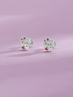 Close‑up of SIJA 925 Silver Classic Hello Kitty Stud showing iconic Hello Kitty face detailing handcrafted sterling silver jewellery fun accessory for children