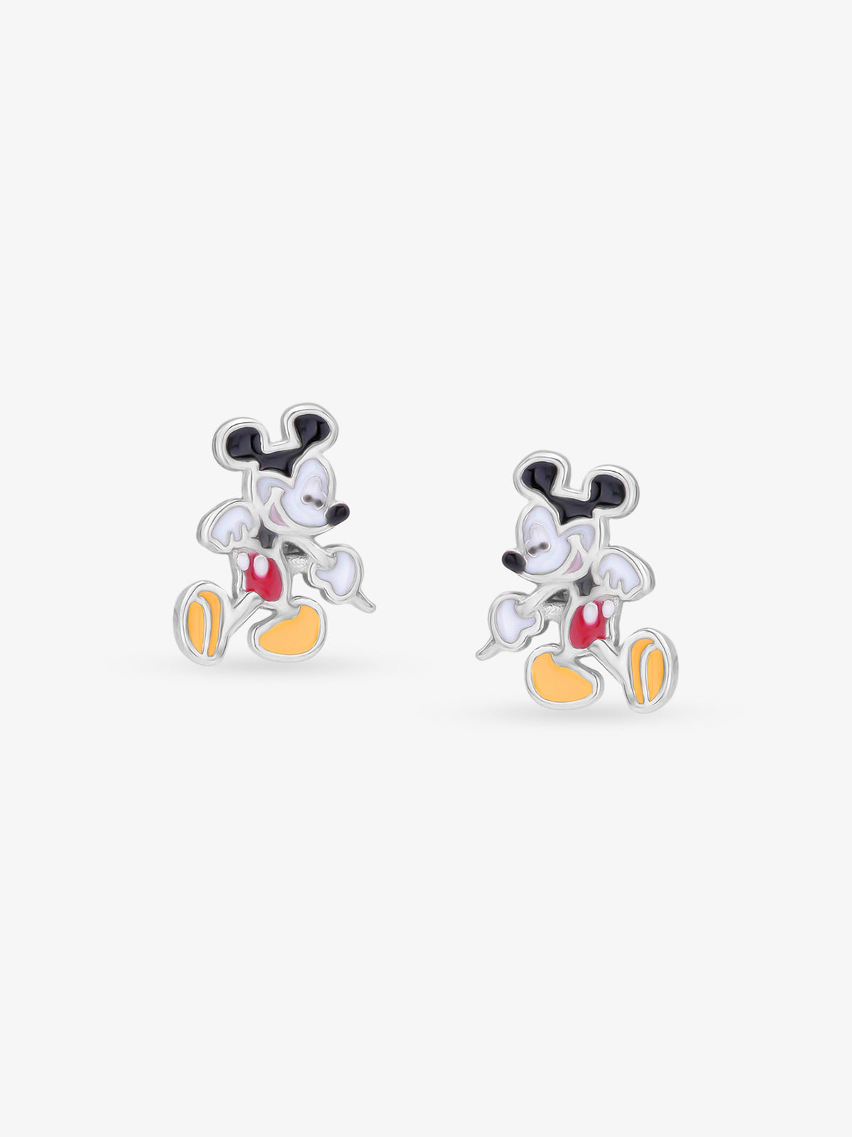 Detailed view of SIJA 925 silver Classic Mickey Mouse Earrings highlighting intricate sterling silver finish and ornamental craftsmanship
