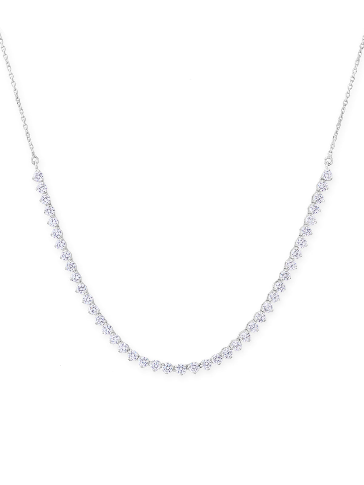 Detailed close up of SIJA Classic Tennis Necklace showing sparkling white zircon stones with premium silver craftsmanship