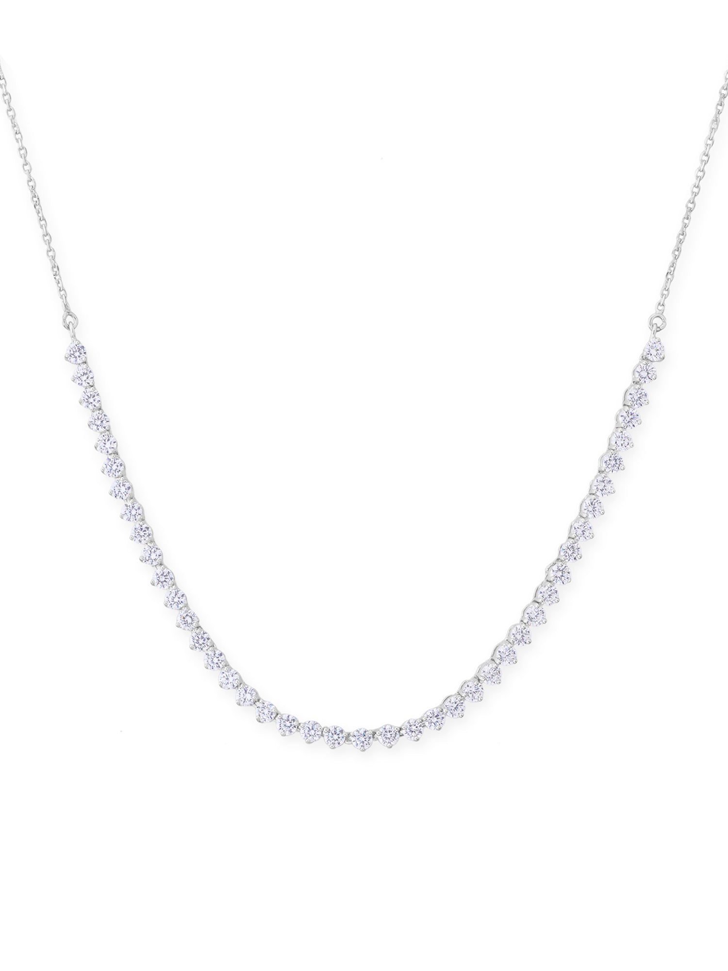Detailed close up of SIJA Classic Tennis Necklace showing sparkling white zircon stones with premium silver craftsmanship