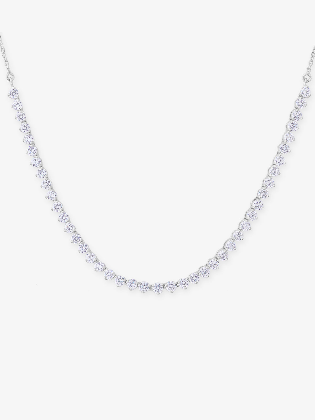 Detailed close up of SIJA Classic Tennis Necklace showing sparkling white zircon stones with premium silver craftsmanship