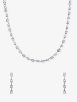 SIJA 925 Silver Classic White Stone Necklace with Earrings sterling silver jewellery full front hero view elegant accessory
