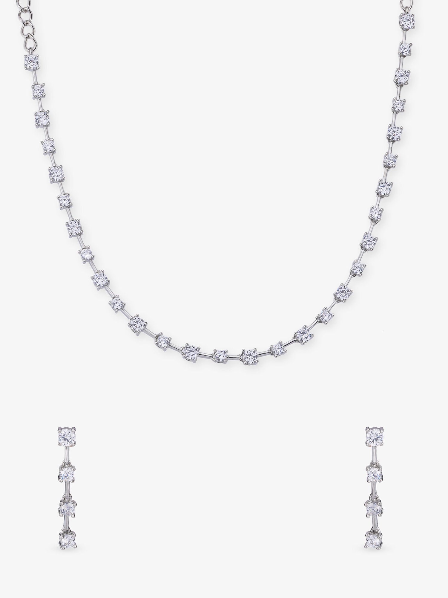 SIJA 925 Silver Classic White Stone Necklace with Earrings sterling silver jewellery full front hero view elegant accessory
