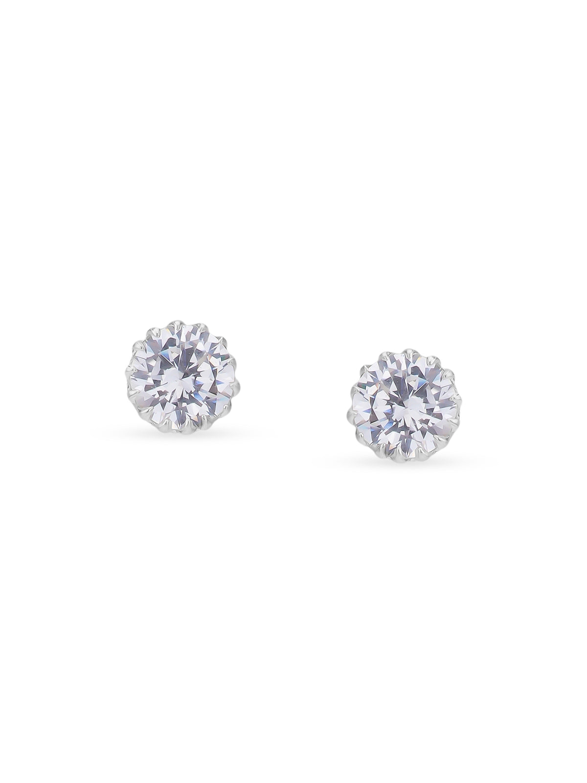 Detailed close up of SIJA Classic White Stone Stud showing sparkling white stone and premium silver craftsmanship
