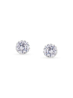 Detailed close up of SIJA Classic White Stone Stud showing sparkling white stone and premium silver craftsmanship