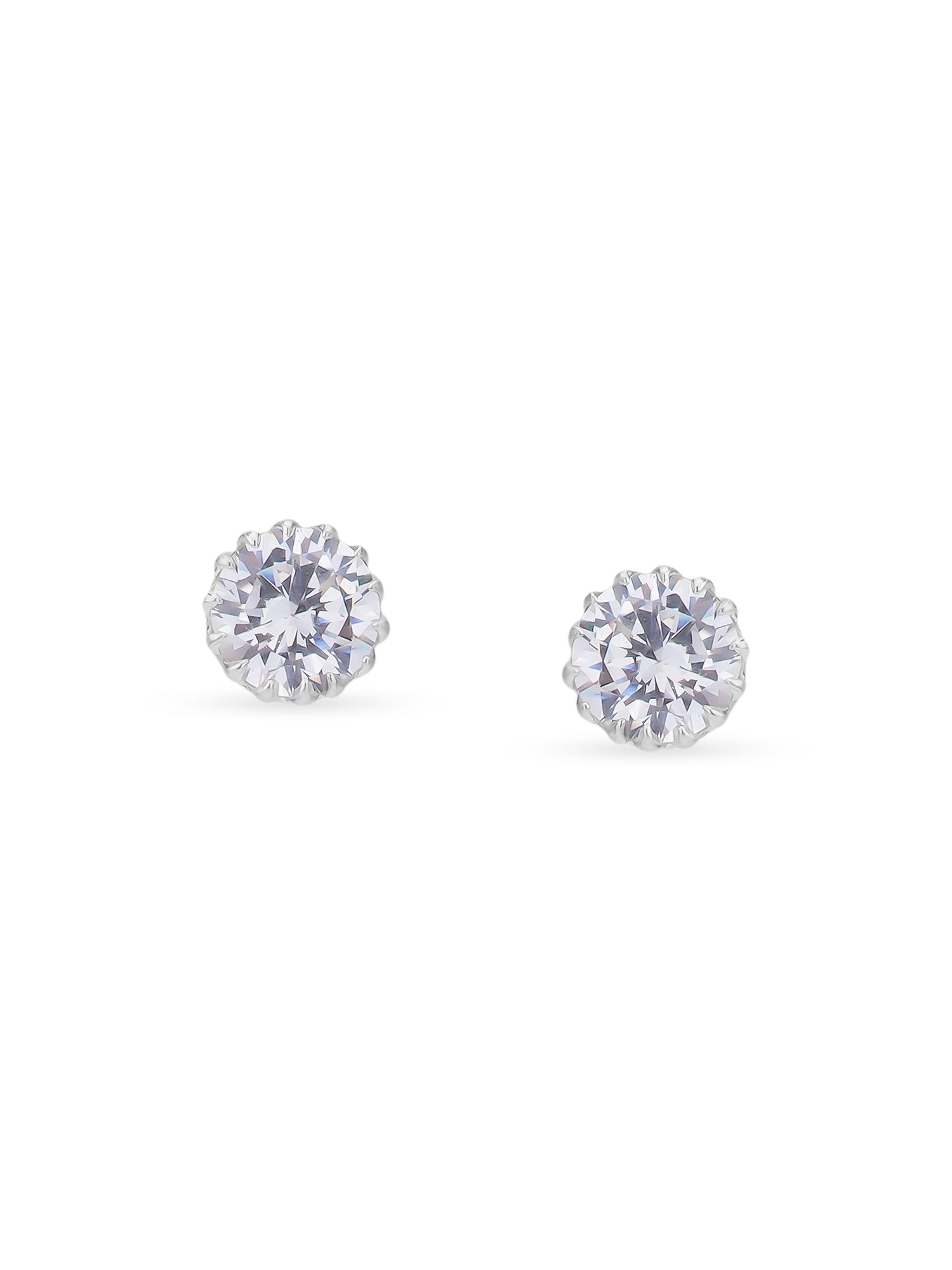 Detailed close up of SIJA Classic White Stone Stud showing sparkling white stone and premium silver craftsmanship
