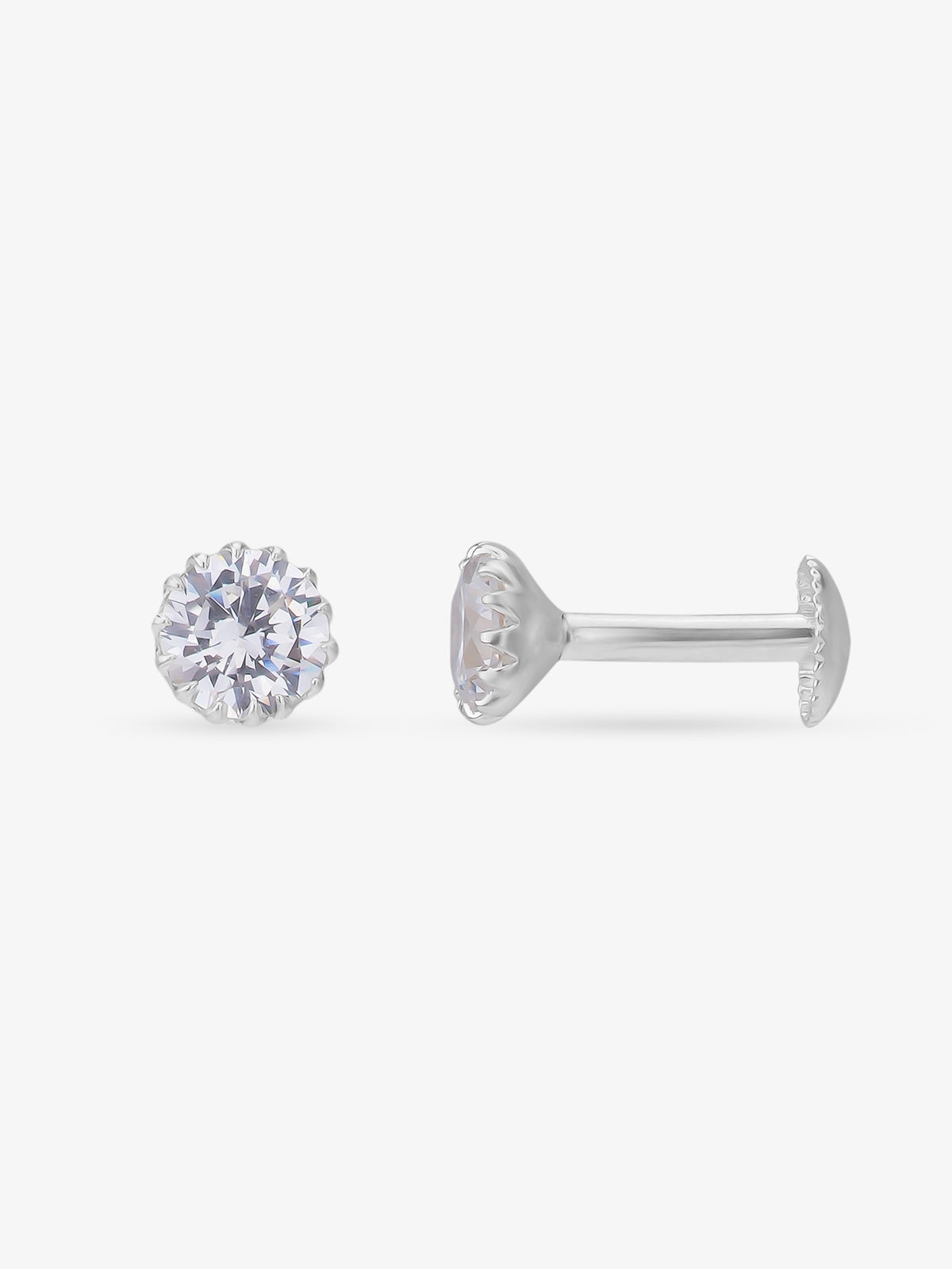 Side view of SIJA 925 Silver Classic White Stone Stud highlighting sleek silver setting and white stone charm