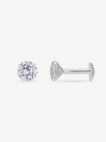 Side view of SIJA 925 Silver Classic White Stone Stud highlighting sleek silver setting and white stone charm