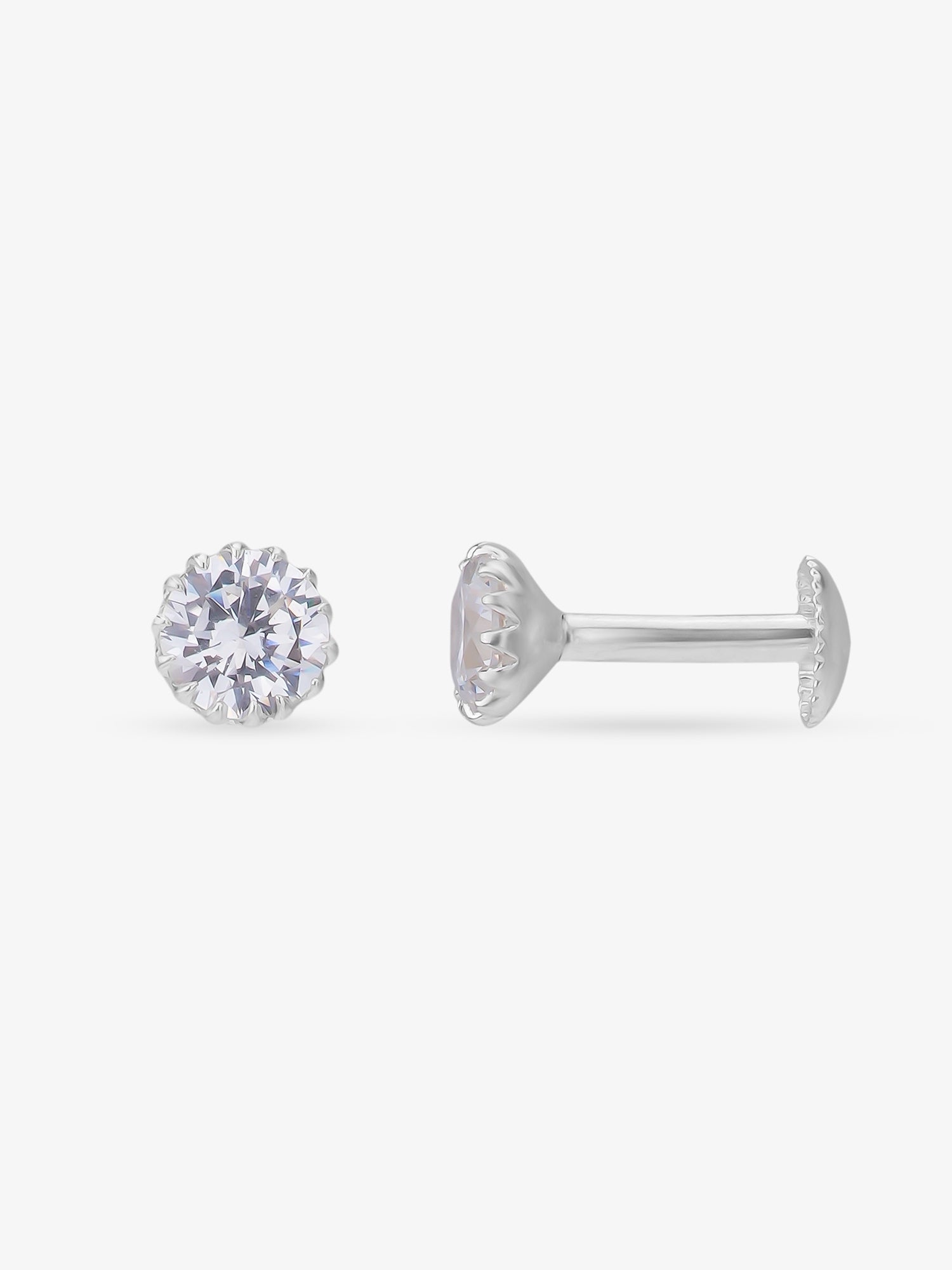 Side view of SIJA 925 Silver Classic White Stone Stud highlighting sleek silver setting and white stone charm