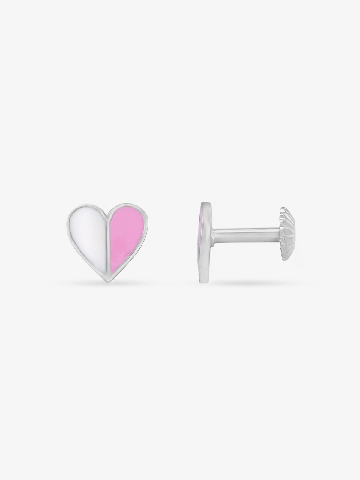 Side profile of SIJA 925 Silver Classic Dual Tone Heart Stud sterling silver jewellery elegant accessory durable construction polished edges