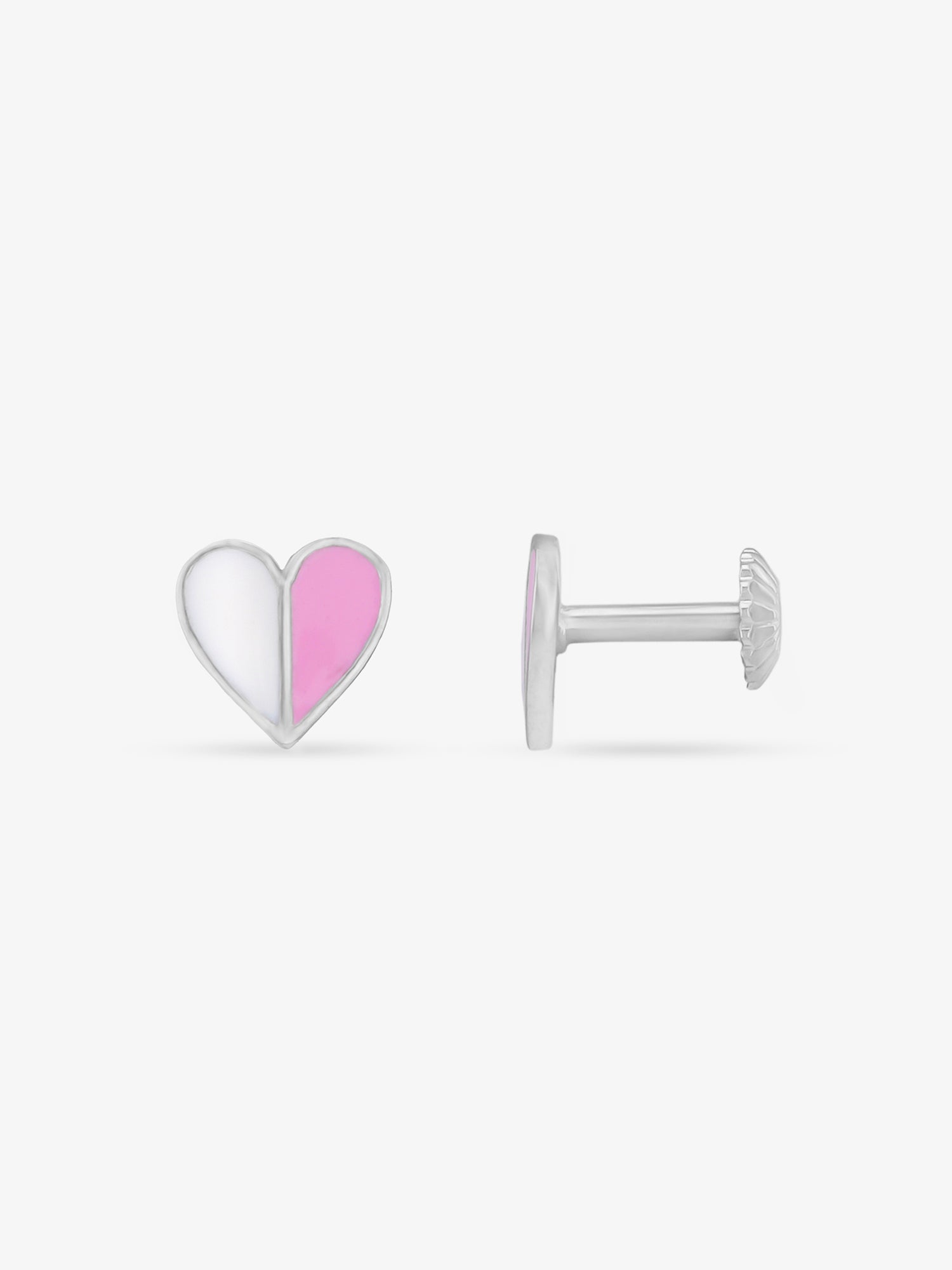 Side profile of SIJA 925 Silver Classic Dual Tone Heart Stud sterling silver jewellery elegant accessory durable construction polished edges