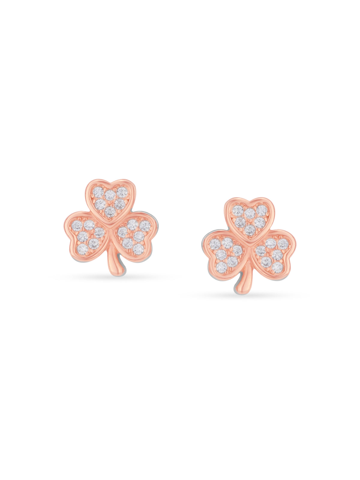 Detailed close up of SIJA Clover Bloom Stud showing sparkling zircon stones with delicate four‑leaf clover motif craftsmanship