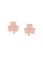Detailed close up of SIJA Clover Bloom Stud showing sparkling zircon stones with delicate four‑leaf clover motif craftsmanship