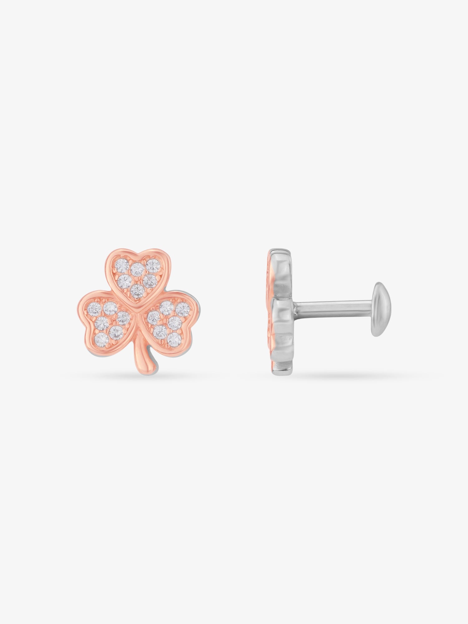 Side view of SIJA 925 Silver Clover Bloom Stud highlighting sleek silver setting with clover bloom charm