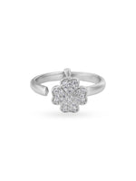 Detailed close up of SIJA 925 Silver Clover Bloom Toe Ring showing clover floral motif and handcrafted silver finish