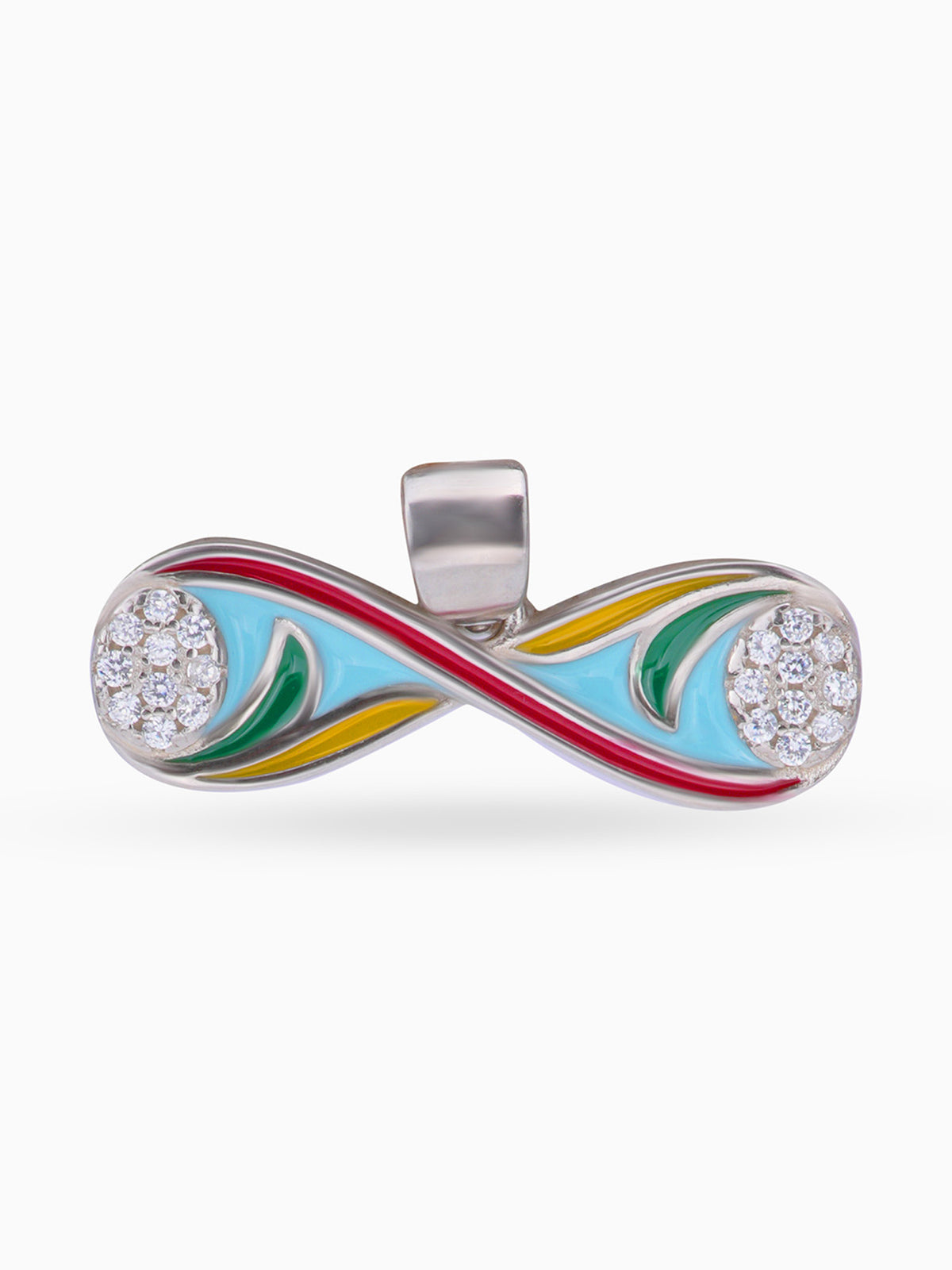 Hero shot SIJA 925 silver jewellery colorful infinity pendant BIS hallmarked elegant timeless accessory perfect for weddings festive wear and gifting