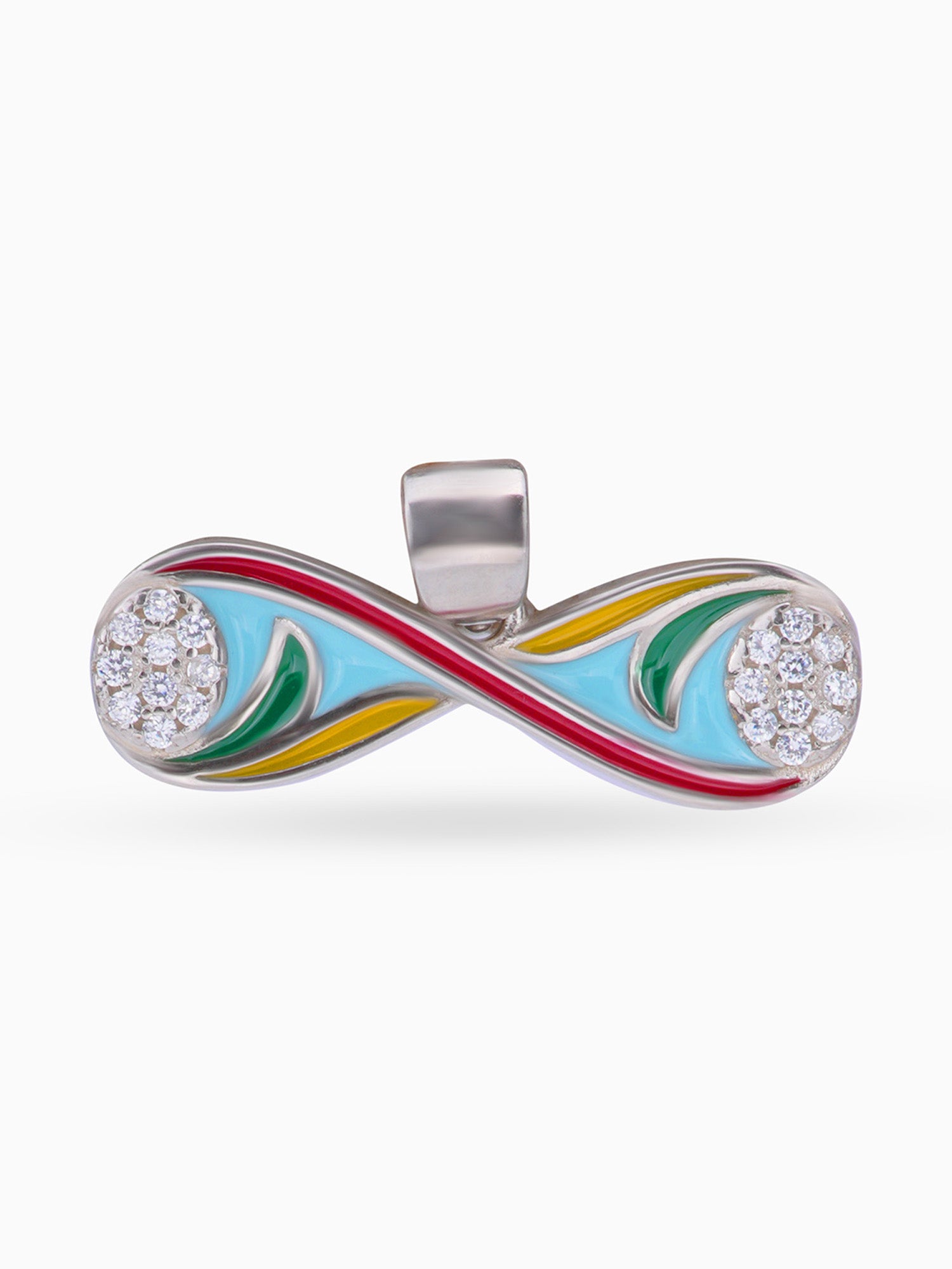 Hero shot SIJA 925 silver jewellery colorful infinity pendant BIS hallmarked elegant timeless accessory perfect for weddings festive wear and gifting