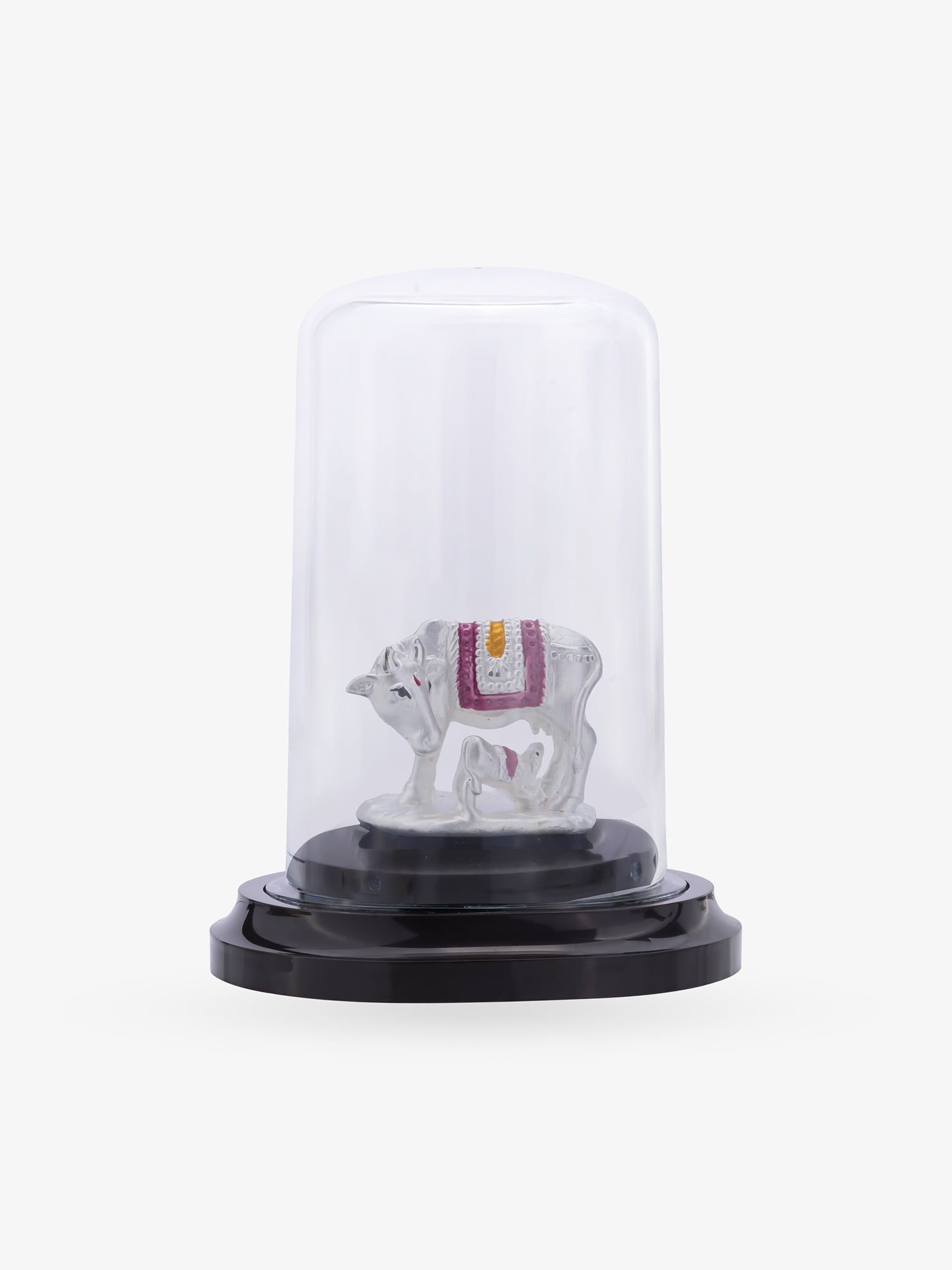 SIJA 925 Silver Cow and Calf Idol handcrafted sterling silver temple jewellery front view