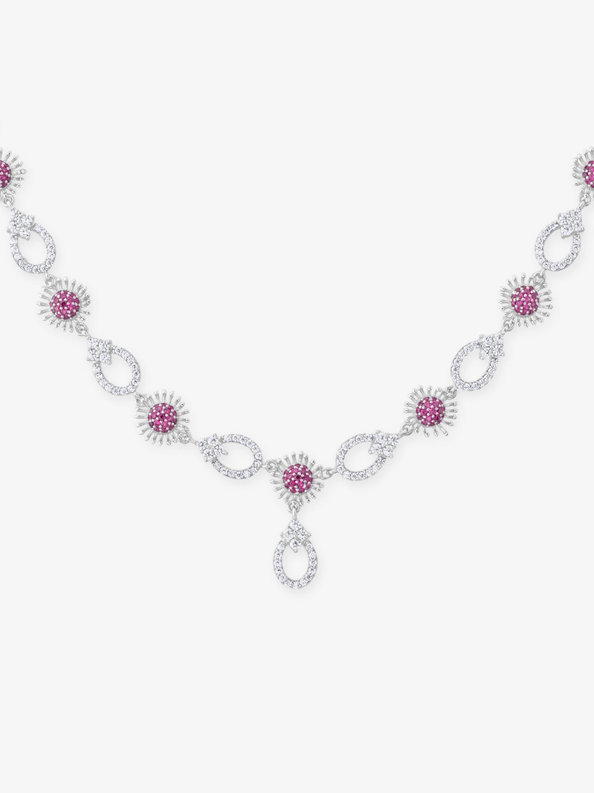 SIJA 925 Silver Crimson Bloom Necklace & Earrings elegant sterling silver womens jewellery accessory front view