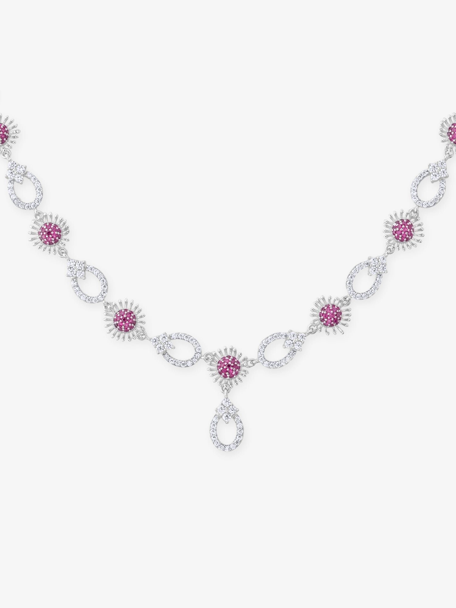 SIJA 925 Silver Crimson Bloom Necklace & Earrings elegant sterling silver womens jewellery accessory front view