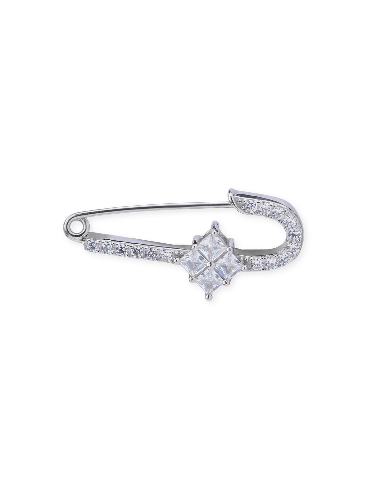 Detailed view of clasp mechanism on SIJA 925 sterling silver Crystal Sparkle Safety Pin highlighting secure fastening and ornamental finish