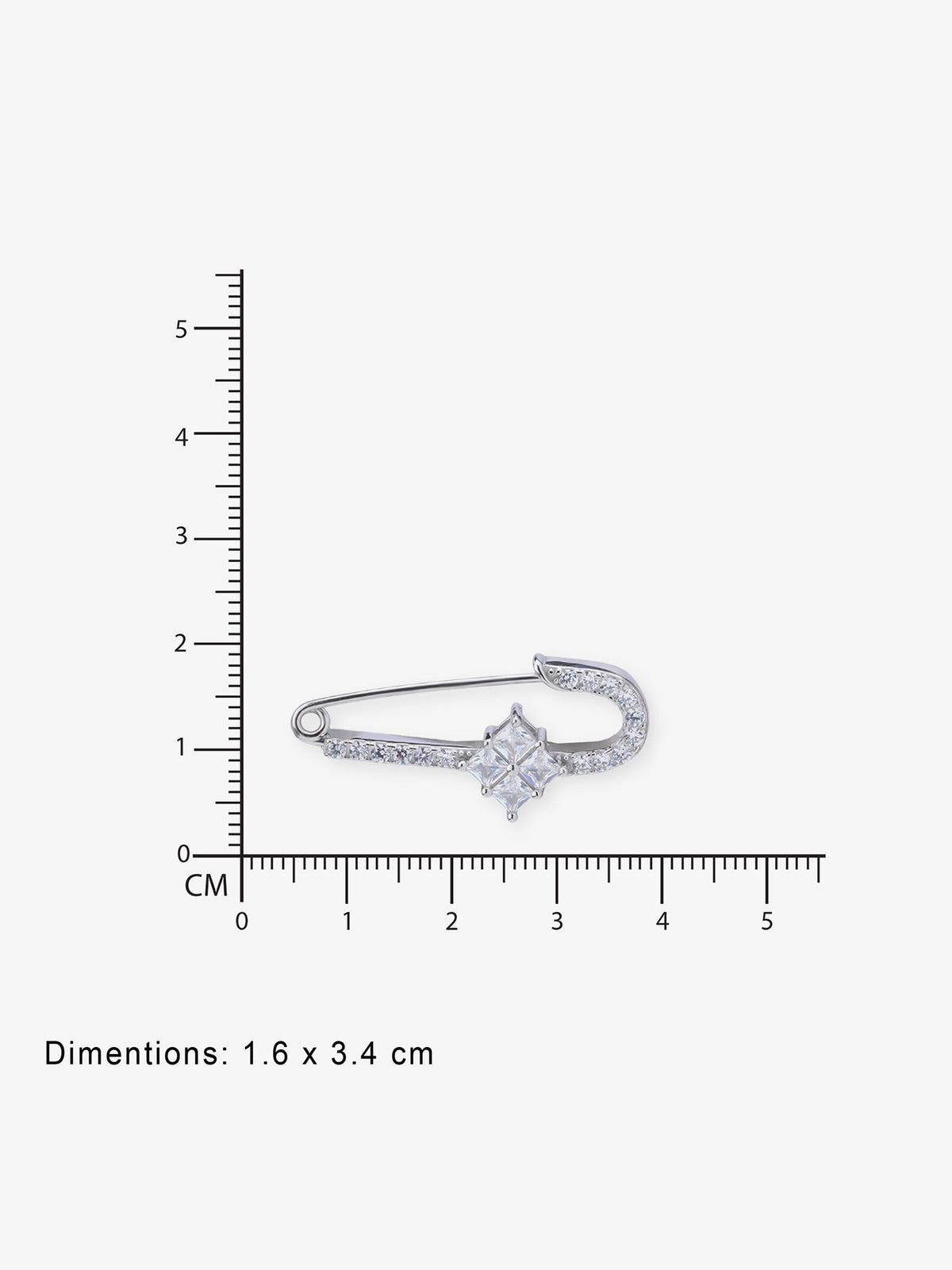 Reverse of SIJA Crystal Sparkle Safety Pin showing BIS 925 hallmark stamp certified sterling silver jewellery made in India