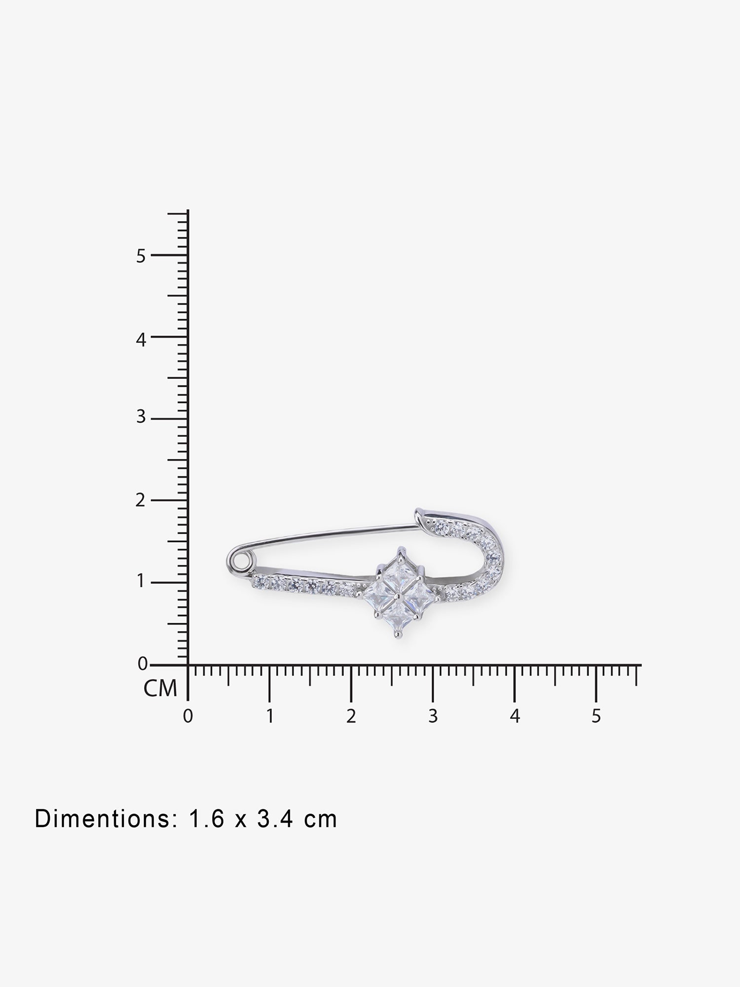 Reverse of SIJA Crystal Sparkle Safety Pin showing BIS 925 hallmark stamp certified sterling silver jewellery made in India