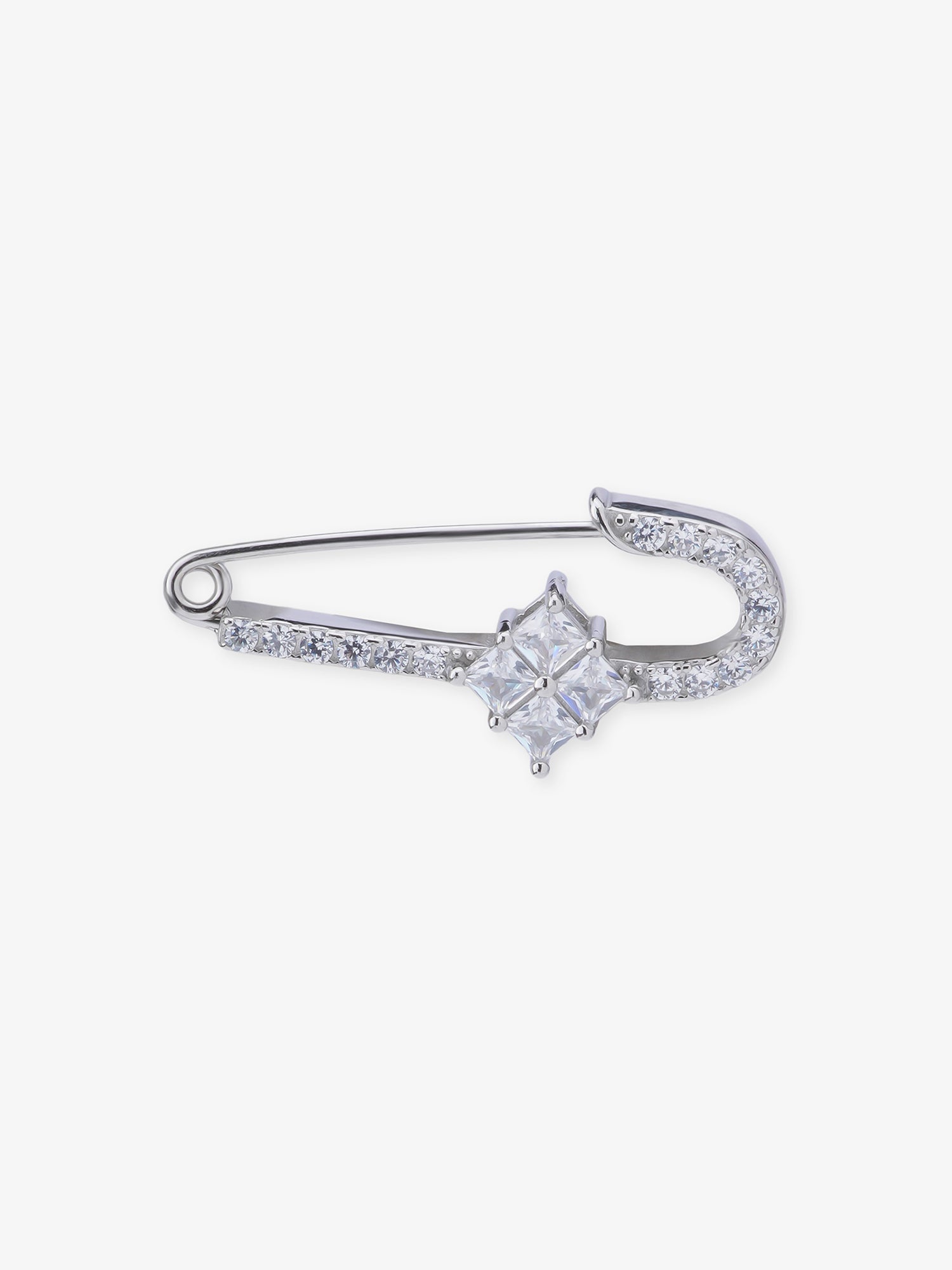 Close‑up of SIJA 925 sterling silver Crystal Sparkle Safety Pin showing fine detailing and handcrafted jewellery design
