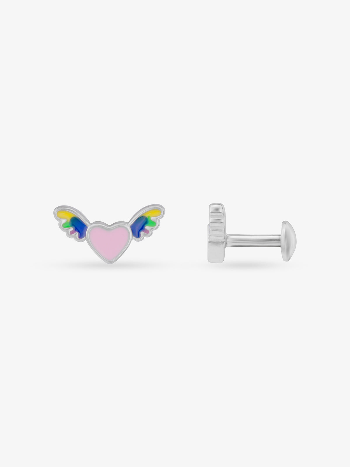 Side profile of SIJA 925 Silver Cupid’s Heart Stud sterling silver jewellery elegant accessory durable construction polished edges