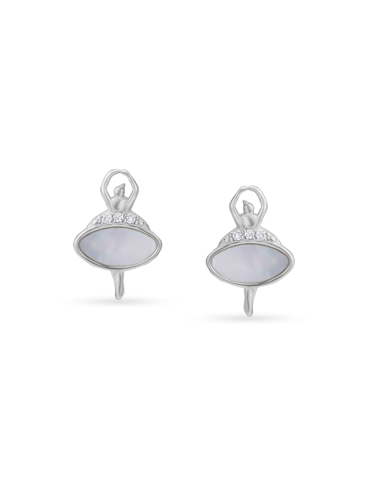 Detailed close up of SIJA Dancing Doll Stud showing playful doll motif with sparkling silver craftsmanship