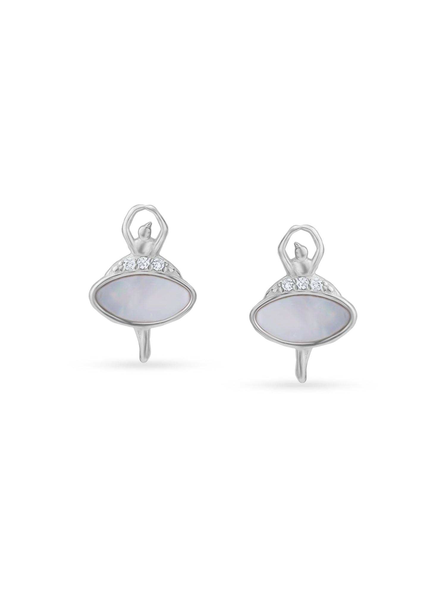 Detailed close up of SIJA Dancing Doll Stud showing playful doll motif with sparkling silver craftsmanship