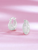 Detailed close up of SIJA 925 Silver Dew Drops Hoop Earrings highlighting delicate dew drop charm craftsmanship