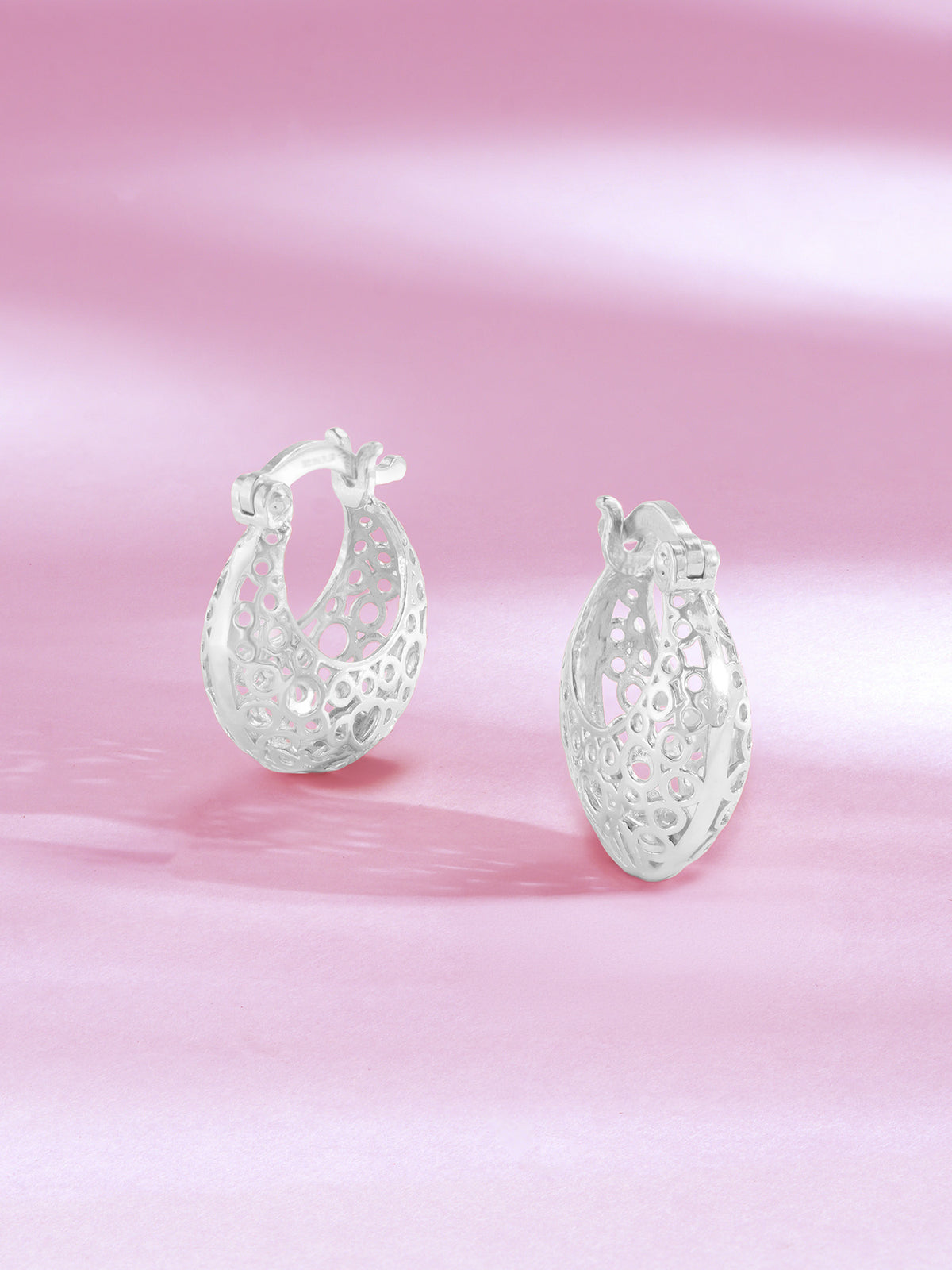 Detailed close up of SIJA 925 Silver Dew Drops Hoop Earrings highlighting delicate dew drop charm craftsmanship