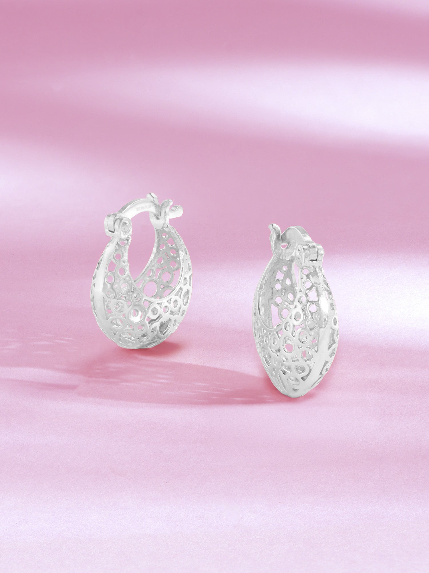 Detailed close up of SIJA 925 Silver Dew Drops Hoop Earrings highlighting delicate dew drop charm craftsmanship