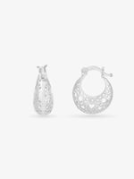 Detailed close up of SIJA 925 Silver Dew Drops Hoop Earrings highlighting delicate dew drop charm craftsmanship