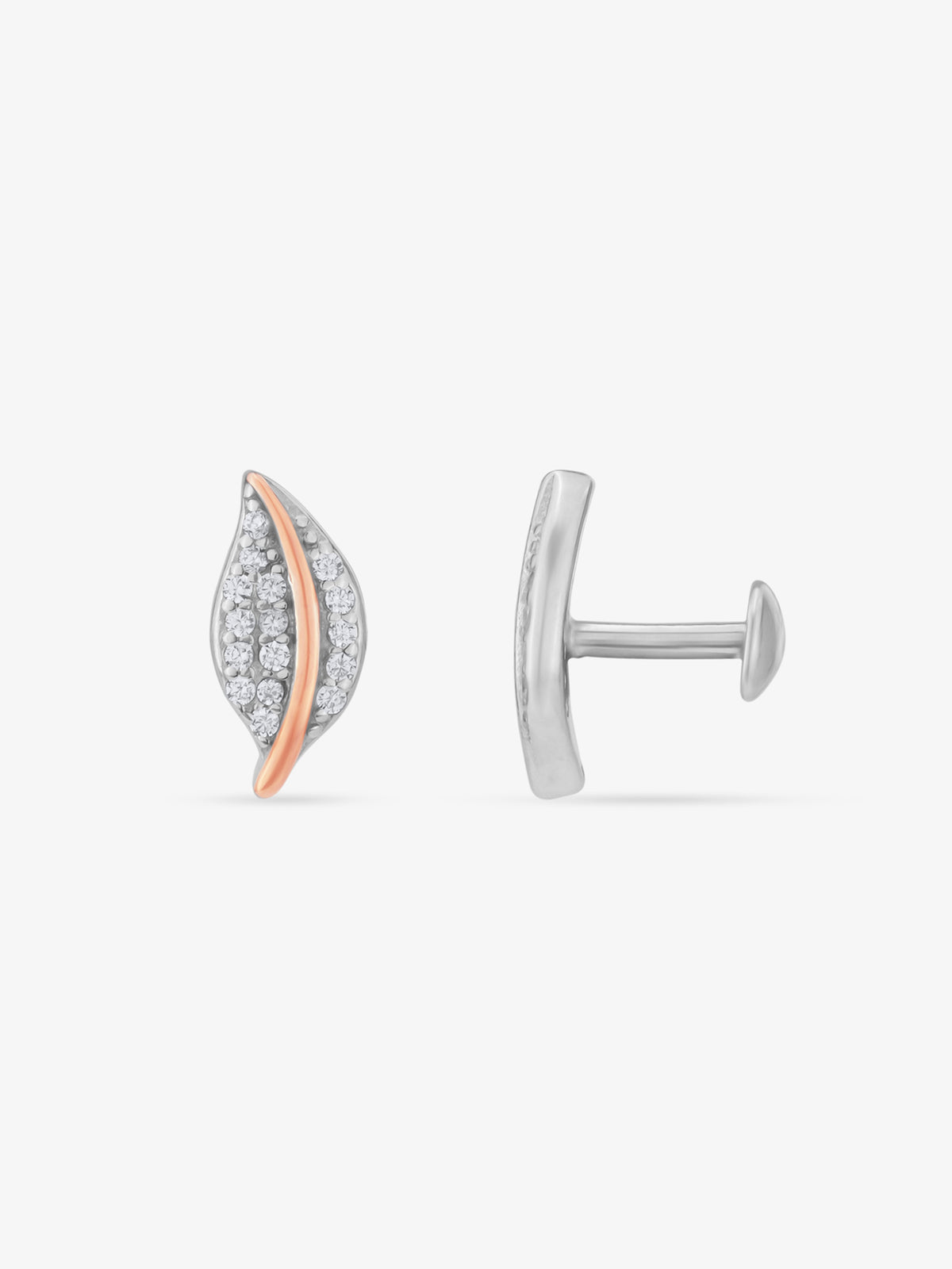 Side view of SIJA 925 Silver Dewdrop Leaves Stud highlighting sleek silver setting with dewdrop leaf charm