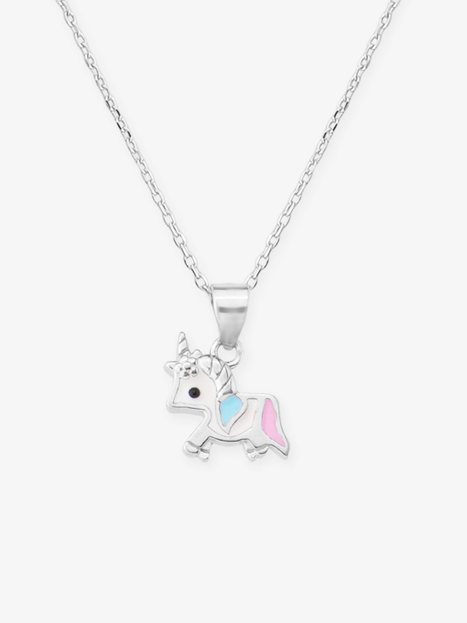 Close‑up of SIJA 925 silver Dreamer Unicorn Necklace showing unicorn pendant detailing and handcrafted sterling silver design