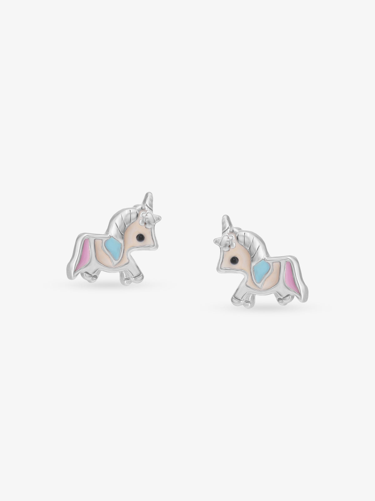 Detailed view of SIJA 925 silver Dreamer Unicorn Earrings highlighting whimsical unicorn motif and ornamental craftsmanship