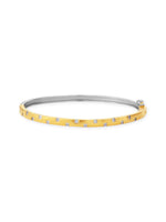 Detailed close up of SIJA 925 Silver Dual Tone Edge Stone Cuff Bracelet showing contrasting silver finish and edge stone design