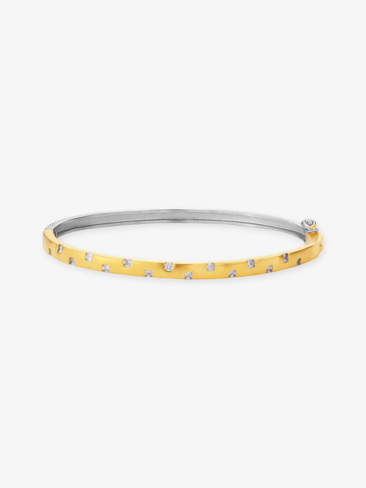 SIJA 925 Silver Dual Tone Edge Stone Cuff Bracelet sterling silver jewellery elegant front view modern accessory for men and women