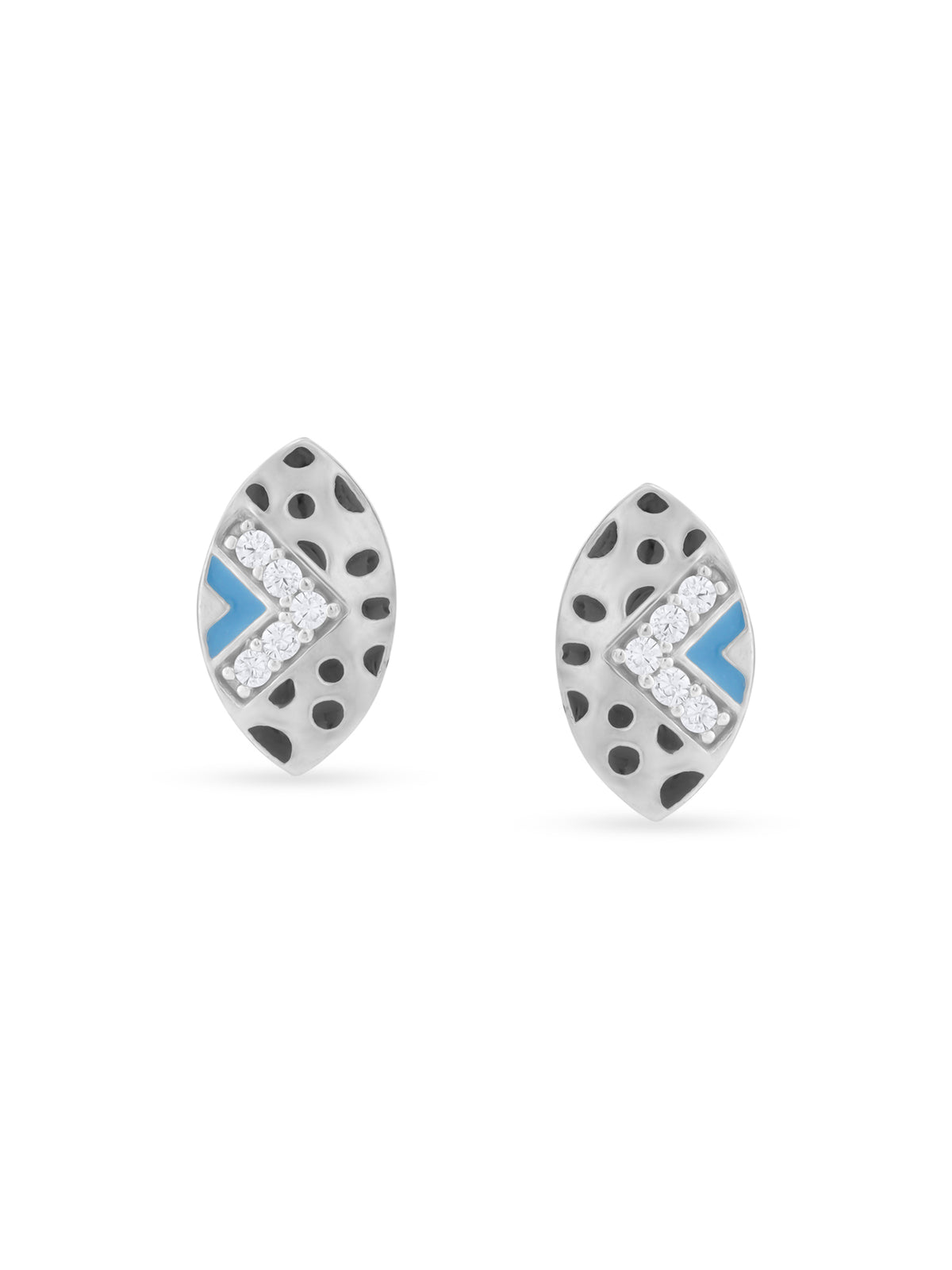 Detailed close up of SIJA Ellipse V Stone Stud showing sparkling V‑shaped stone arrangement with premium silver craftsmanship