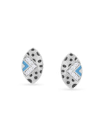Detailed close up of SIJA Ellipse V Stone Stud showing sparkling V‑shaped stone arrangement with premium silver craftsmanship