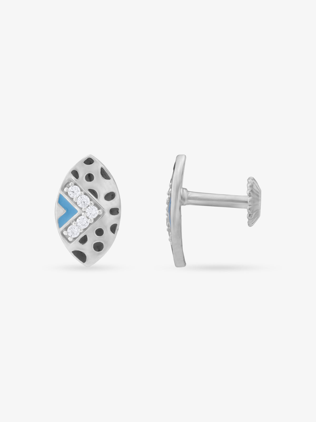 Side view of SIJA 925 Silver Ellipse V Stone Stud highlighting sleek silver setting with ellipse and V stone charm