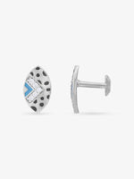 Side view of SIJA 925 Silver Ellipse V Stone Stud highlighting sleek silver setting with ellipse and V stone charm