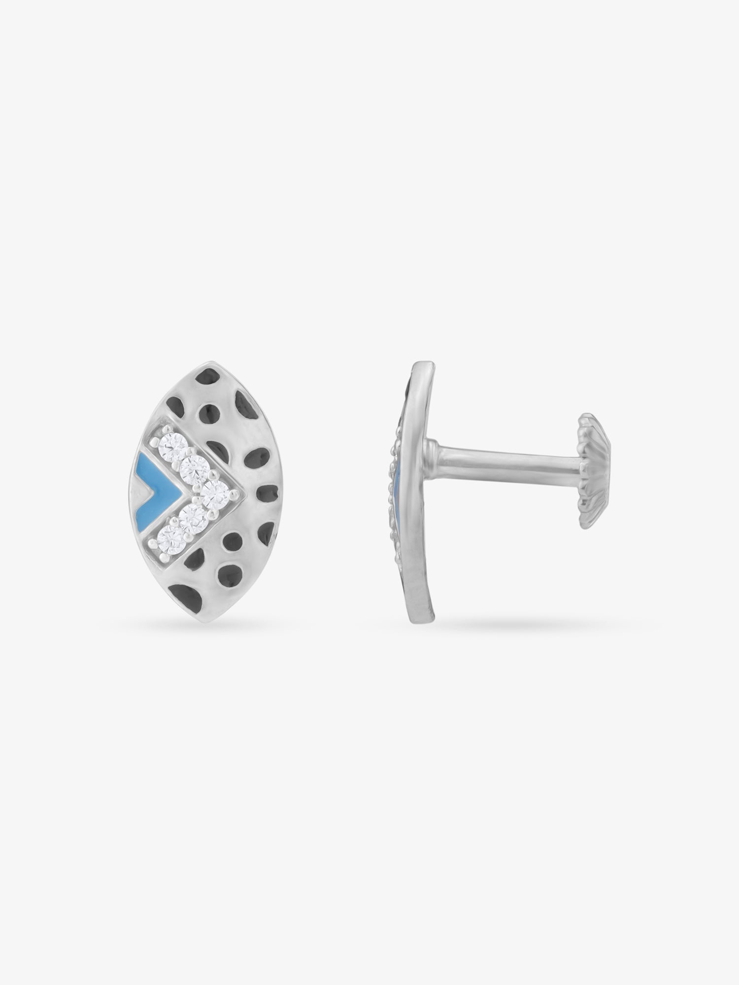 Side view of SIJA 925 Silver Ellipse V Stone Stud highlighting sleek silver setting with ellipse and V stone charm