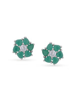 Detailed close up of SIJA Heart Bloom Stud showing sparkling heart stone and delicate bloom motif craftsmanship