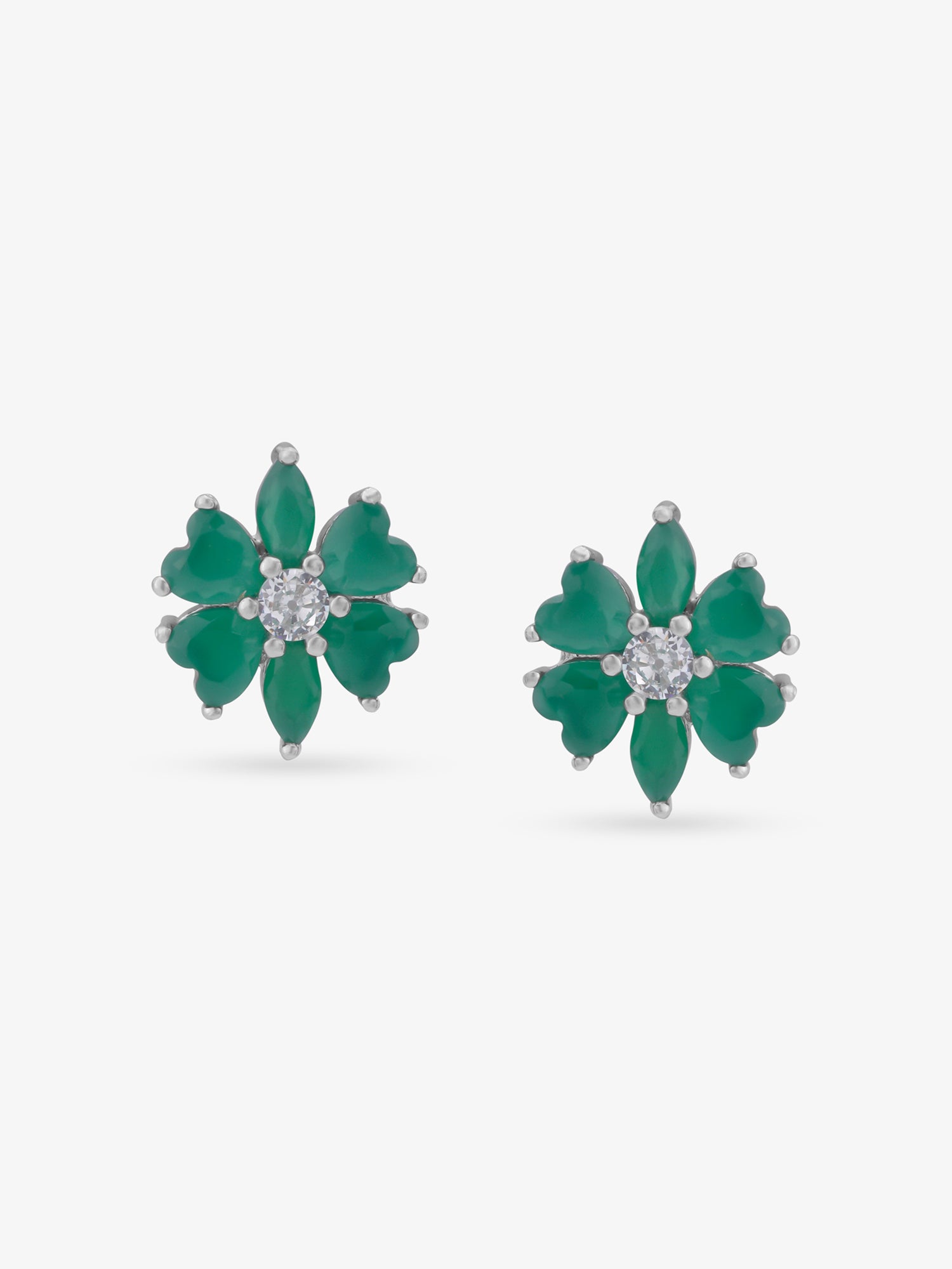 SIJA 925 Silver Emerald Heart Leaf Stud elegant sterling silver womens jewellery accessory front view